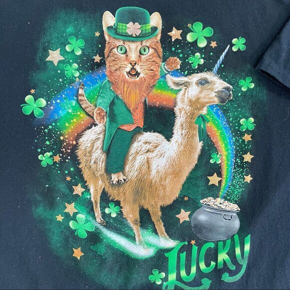 St Patrick’s Day Cat Llama Unicorn Short Sleeve Tshirt XL - Picture 4 of 4